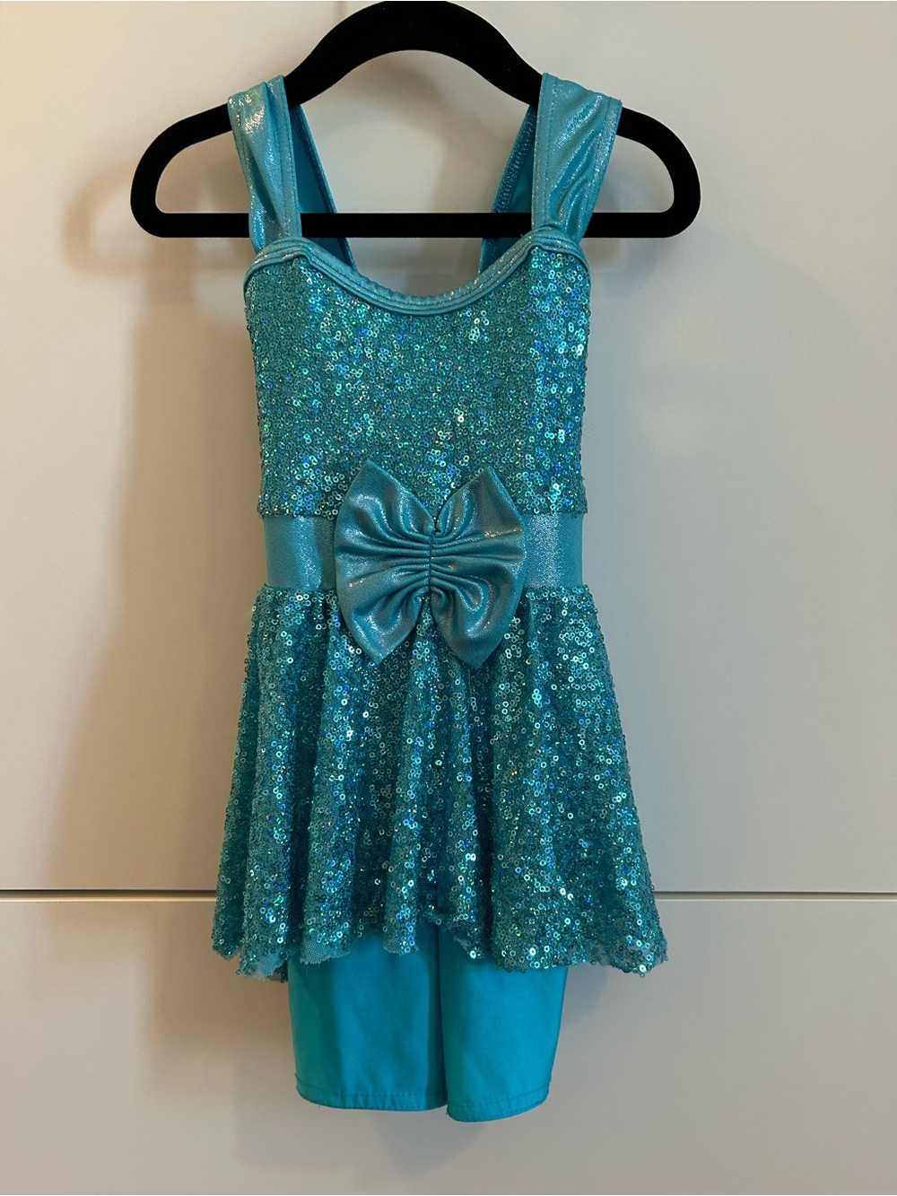 Teal Sequin Dance Costume with Bow - Size ISC - Picture 2 of 14